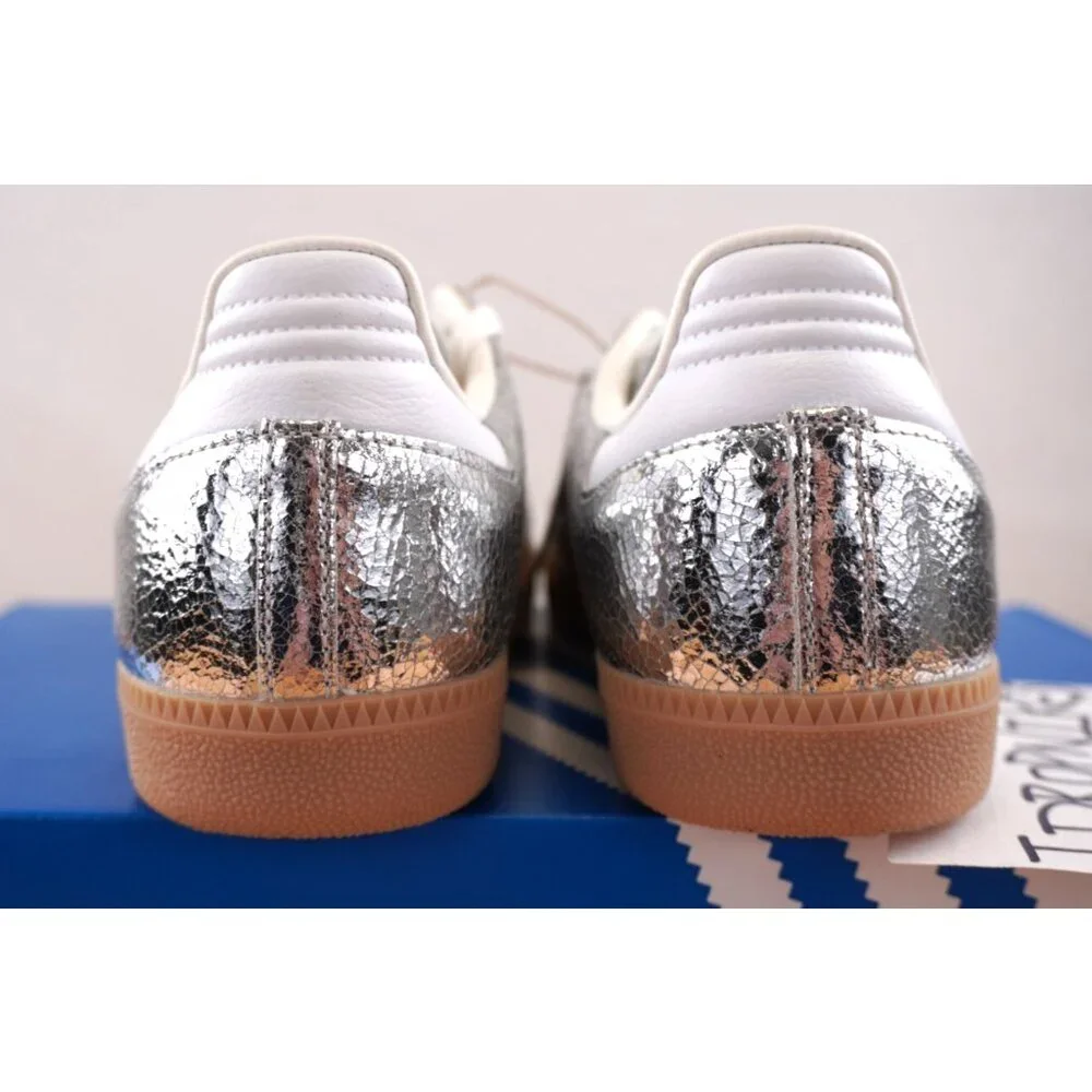 Adidas Samba OG Silver Metallic Cracked Leather Women's Shoes - Picture 9 of 11